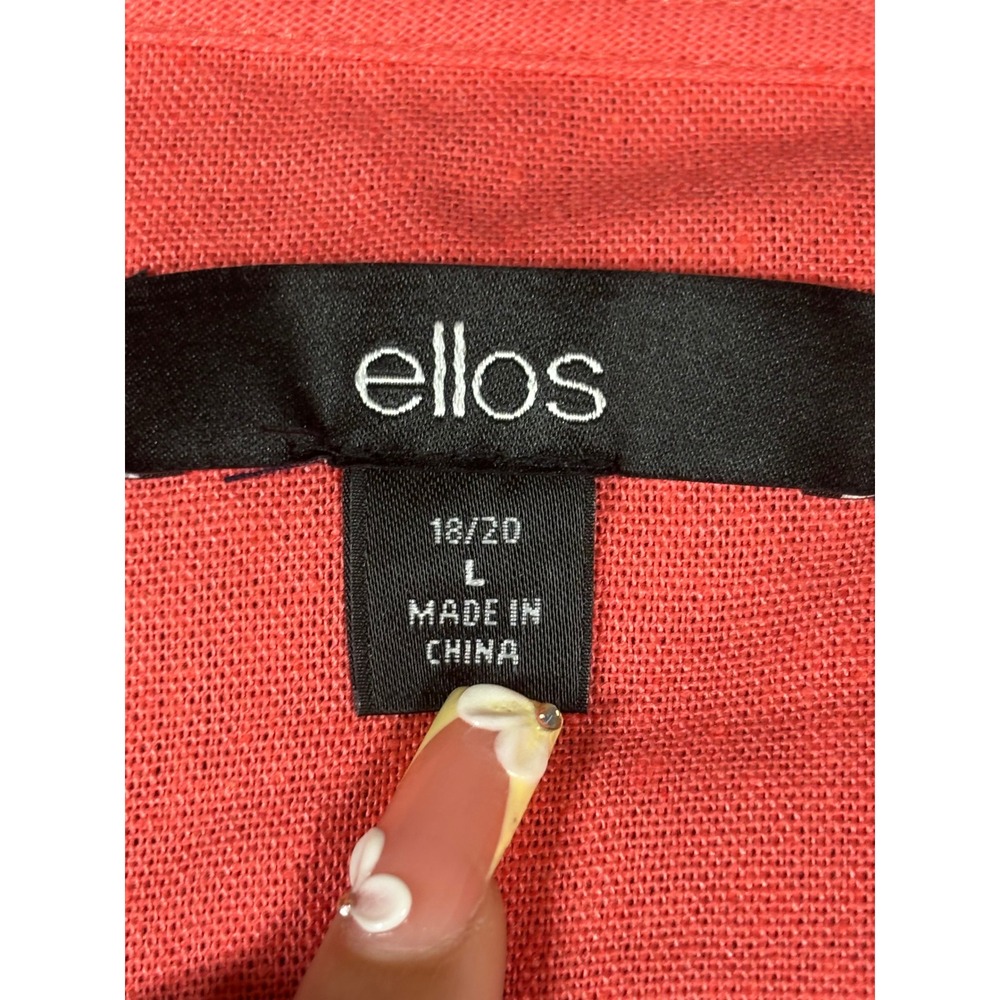 Ellos Womens Coral Linen Blend V-Neck Popover Blouse Top Plus Size 18/20 L - Picture 2 of 9